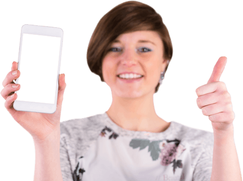 Happy Woman With Smartphone and Thumbs Up on Transparent Background - Download Free Stock Videos Pikwizard.com