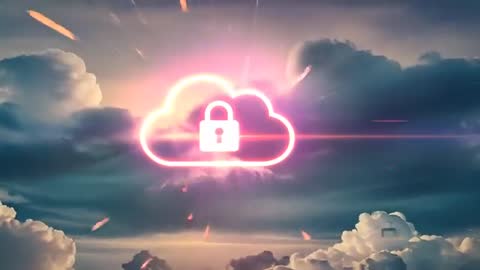 Pulsing Neon Cloud with Padlock in Sunrise Sky Symbols Data Security
