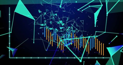Futuristic Data Visualization with Neon Network and Bar Graphs