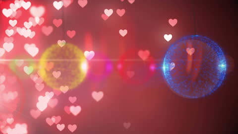 Colorful Baubles and Overlaying Hearts in Festive Background