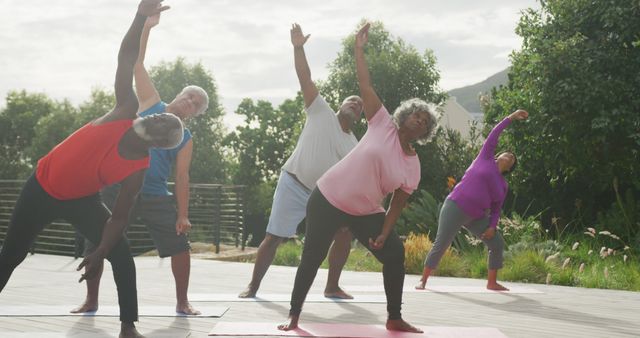 Senior diverse people practicing yoga in garden at retirement home - Download Free Stock Photos Pikwizard.com