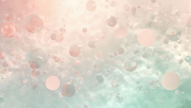 Floating pastel spheres drifting through ethereal mist with glossy highlights
