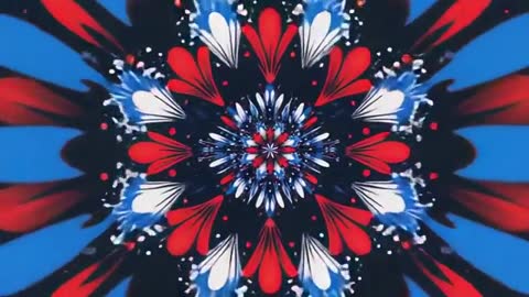 Vibrant Rotating Kaleidoscope with Red and Blue Teardrops