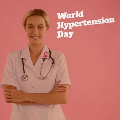 Young female doctor advocating world hypertension day