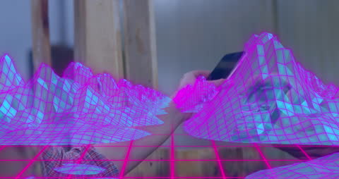 Futuristic Neon Digital Grid with Cyber Mountains