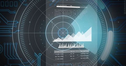 Futuristic Digital Interface with Data Graphs and Analytics