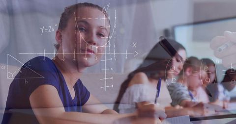 School Children Learning Math with Geometric Illustrations