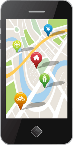 transparent smartphone displaying navigation map pointers - Download Free Stock Videos Pikwizard.com