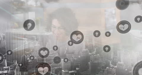 Global Connectivity and Networking with Digital Icons Overlay