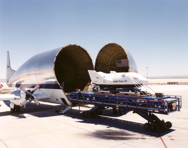 NASA X-38 Crew Return Vehicle Unloaded from Super Guppy Aircraft on Tarmac - Download Free Stock Images Pikwizard.com