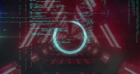Futuristic loading ring in neon cyber tunnel