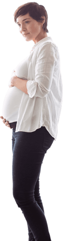 Thoughtful Pregnant Woman Gazing Sideways Against Transparent Background