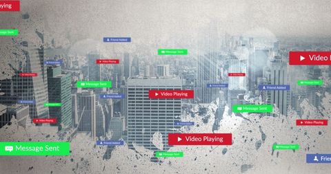 Digital Connectivity in a Modern Cityscape with Social Media Icons - Download Free Stock Images Pikwizard.com