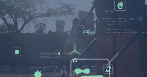 Children climbing jungle gym in park during summer