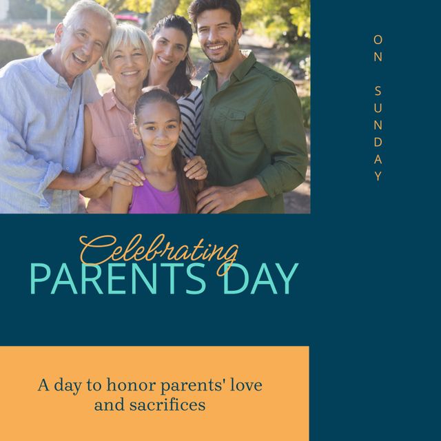 This image can be used for Parents Day promotions, family-oriented campaigns, greeting cards, social media posts, or blog articles focusing on family time, love, and togetherness. It shows a cheerful moment shared among different generations on a sunny day in the park, making it ideal for emphasizing family bonds and intergenerational connections.