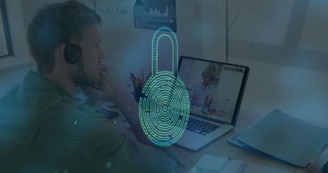 Global online security with biometrics illustrated by fingerprint