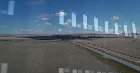 Rural Highway Across Plains with Overlaid Bar Chart Reflection