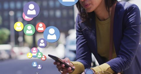 Woman Using Smartphone with Social Media Icons Emerging - Download Free Stock Images Pikwizard.com