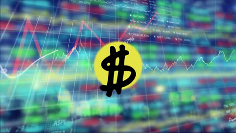 Animated Dollar Symbol Over Stock Market Data Technology Concept