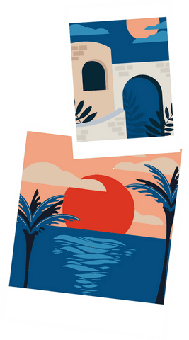 transparent polaroid illustration sunset with sea and palms - Download Free Stock Videos Pikwizard.com