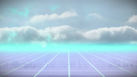 Futuristic Digital Grid and Skyline with Neon Horizon