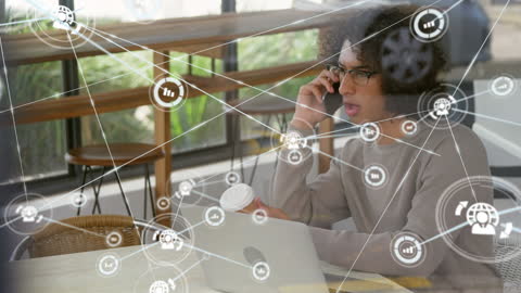 Young Man Engaged in Virtual Business Network Visualization