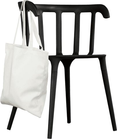 Black Chair with White Bag on Transparent Background for Shopping Concepts