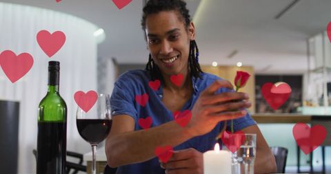 Romantic video call date with wine and roses