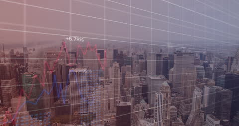 Dynamic Financial Growth Data Over City Skyline