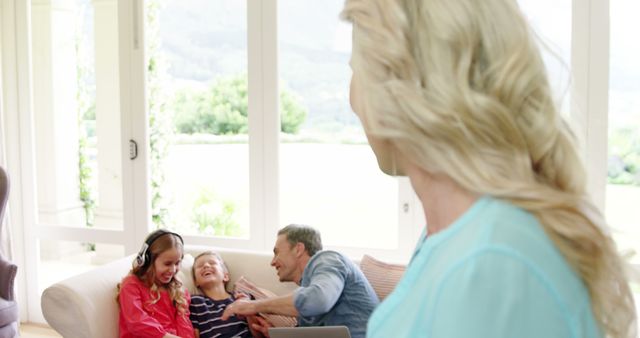 Mother Watching Family Bonding in Living Room - Download Free Stock Images Pikwizard.com