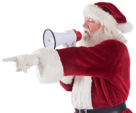 Transparent Santa Claus Making Announcement with Megaphone