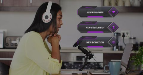 Woman Vlogger Engaged with Live Social Media Notifications at Home