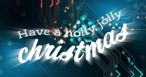 Glowing Tech Christmas Greeting with Neon Circuitry and Holly Jolly Script