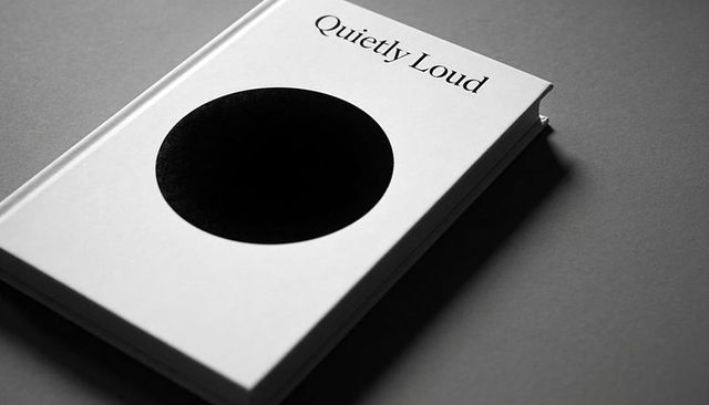 Quietly loud hardcover book featuring bold black circle minimal typography on gray monochrome