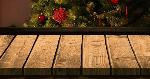 Festive Holiday Background with Wooden Table and Christmas Tree - Download Free Stock Images Pikwizard.com