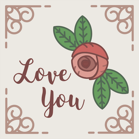 Love You Text with Floral Design on Transparent Background