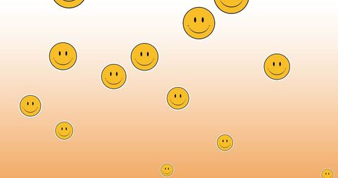 Floating smiley face emojis on gradient background