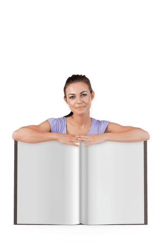 Transparent Background Woman Holding Blank Open Book