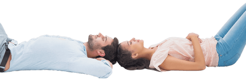 Transparent Relaxed Couple Resting Back-to-Back on Floor