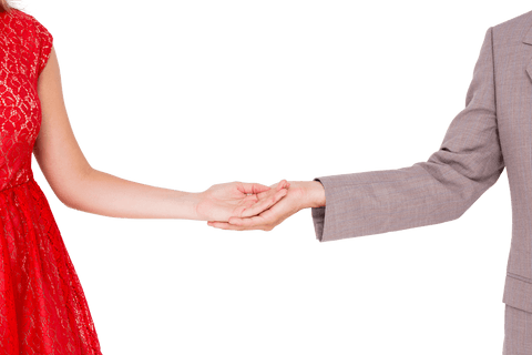 Couple holding hands in romantic and modern style on transparent