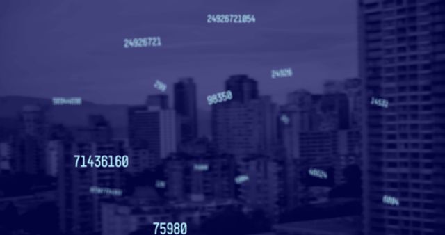 Cityscape With Floating Numeric Data Overlay in Blue Tint - Download Free Stock Images Pikwizard.com
