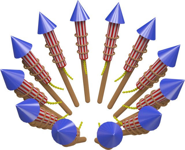 Circle of Striped Rocket Fireworks with Blue Tips - Transparent Background - Download Free Stock Videos Pikwizard.com