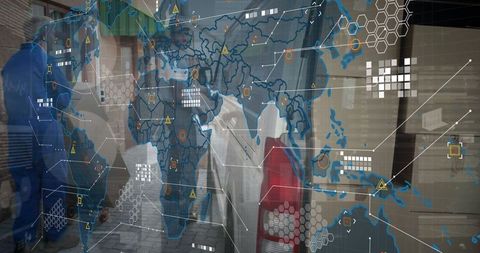 Global Logistics Network with Delivery Worker and Map