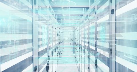 Futuristic Data Center with Overlaid Digital Graphics - Download Free Stock Images Pikwizard.com
