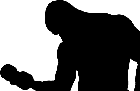 Digital silhouette of man lifting dumbbell transparent vector