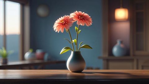 Elegant Vase with Pink Gerbera Daisies Illuminating Living Space