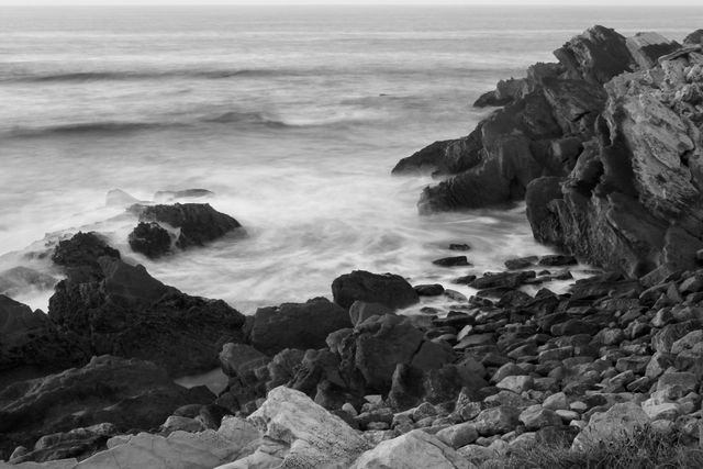 Black and White Coastal Rocks with Waves Crashing - Download Free Stock Photos Pikwizard.com