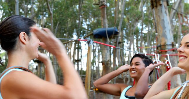 Three Women Laughing Outdoors in Recreational Park - Download Free Stock Images Pikwizard.com