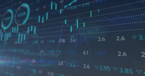 Digital Financial Graphs Overlay on Urban Background