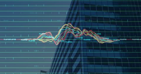 financial data overlay on modern skyscraper - Download Free Stock Images Pikwizard.com